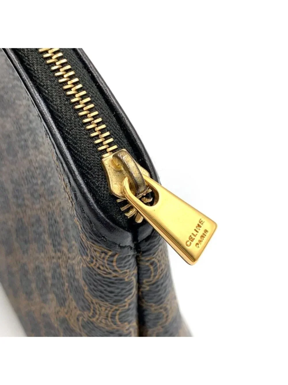 Celine Macadam Pattern Leather Dark Brown Black Pouch Gold - Picture 9 of 9